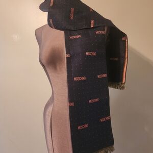 Moschino Navy and Orange Men's 100% Silk Scarf